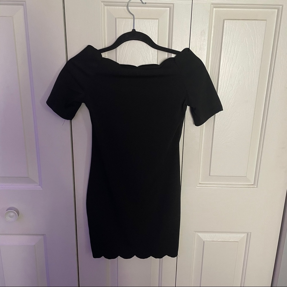 NEW Black Scallop edge Body-con off shoulder Dress